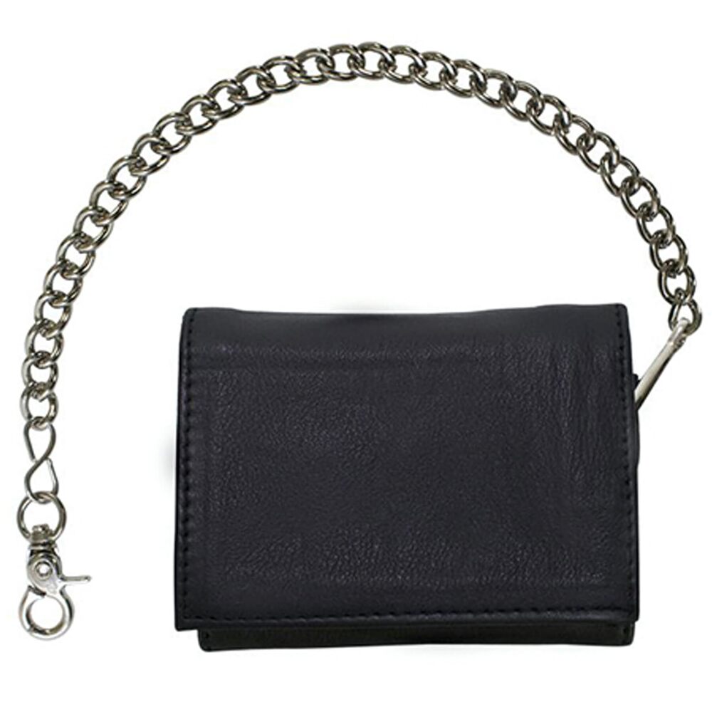 6519 Tri-Fold Chain Wallet and , Cowhide Leather Motorcycle Biker Wallet